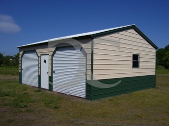 Side Entry Metal Garage | Vertical Roof | 22W x 26L x 9H | 2-Cars