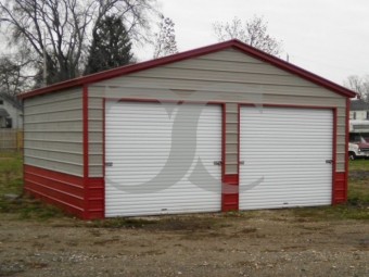 2-Bay Garage | Vertical Roof | 20W x 21L x 9H |  Metal Garage