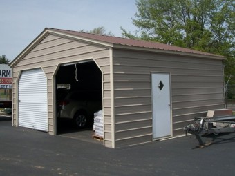 Enclosed Steel Garage | Vertical Roof | 22W x 21L x 9H | 2-Car