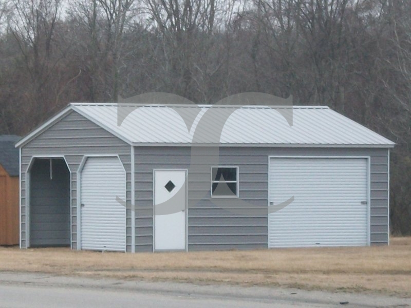 All Steel Enclosed Garage | Vertical Roof | 20W x 26L x 9H | 2 Cars