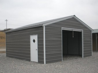 Enclosed Metal Garage | Vertical Roof | 20W x 21L x 9H |  1-Car