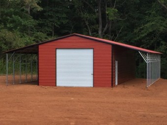 Metal Garage with Lean-tos | Vertical Roof | 24W x 51L x 11H | Metal Shed