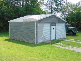 2-Car Steel Garage | Vertical Roof | 24W x 26L x 9H | Enclosed